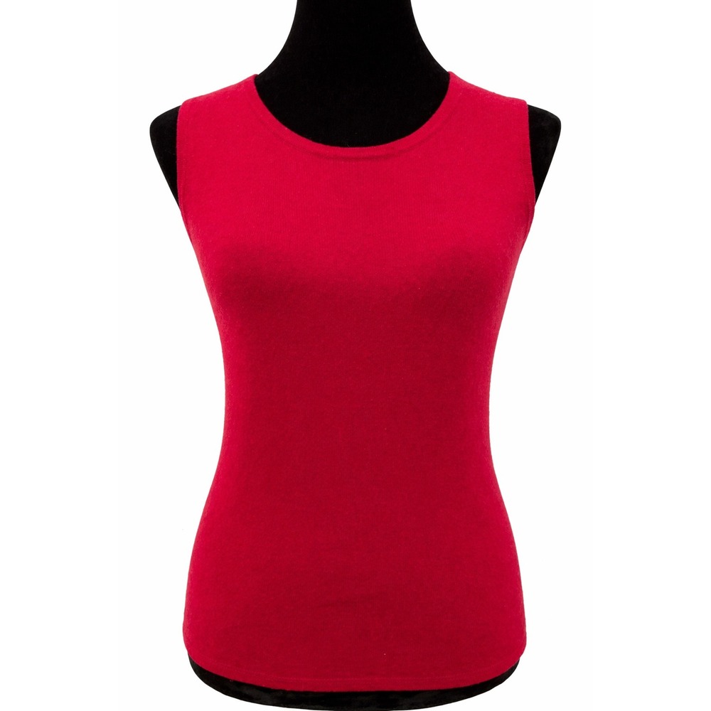 Precious Fibers Womens Sleeveless Round Neck Tank Sweater‎ Medium Red Cashmere